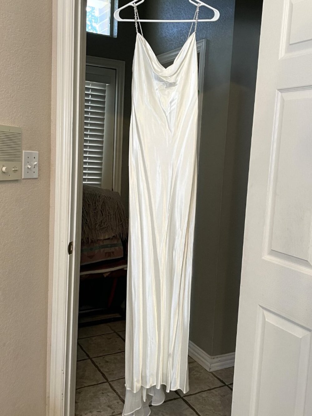 Vintage Niki Livas Bias Cut Satin Wedding Dress Chiffon Overlay Train 10